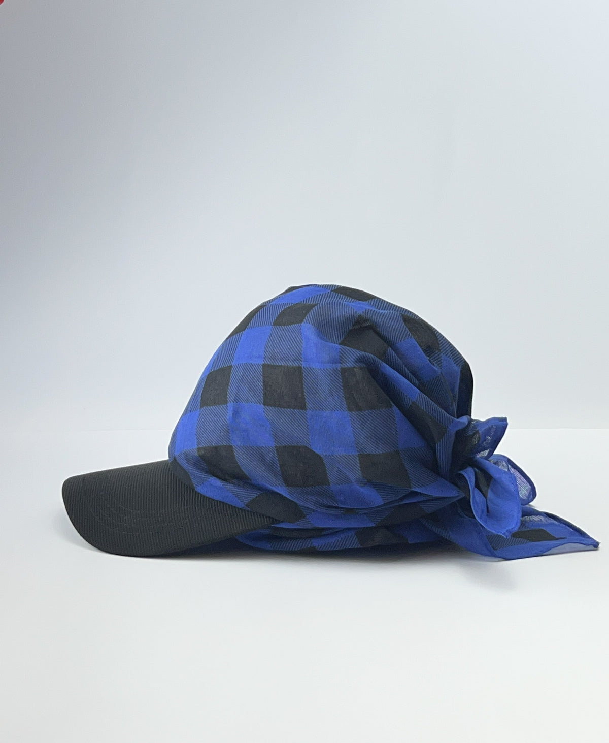 Azure Drift bandana cap (Brimdana) in blue and black check