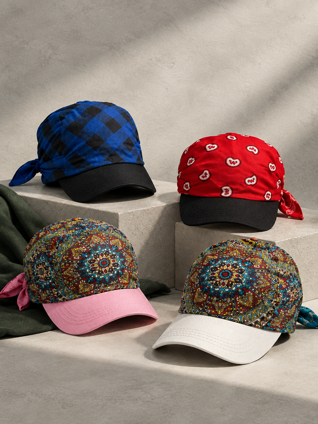 Coseta bandana caps (Brimdana) collection – curved-brim caps with stitched bandana crowns