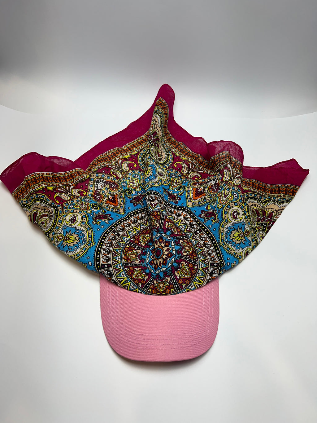 Vintage Paisley Print Scarf Cap (Pink Brim)