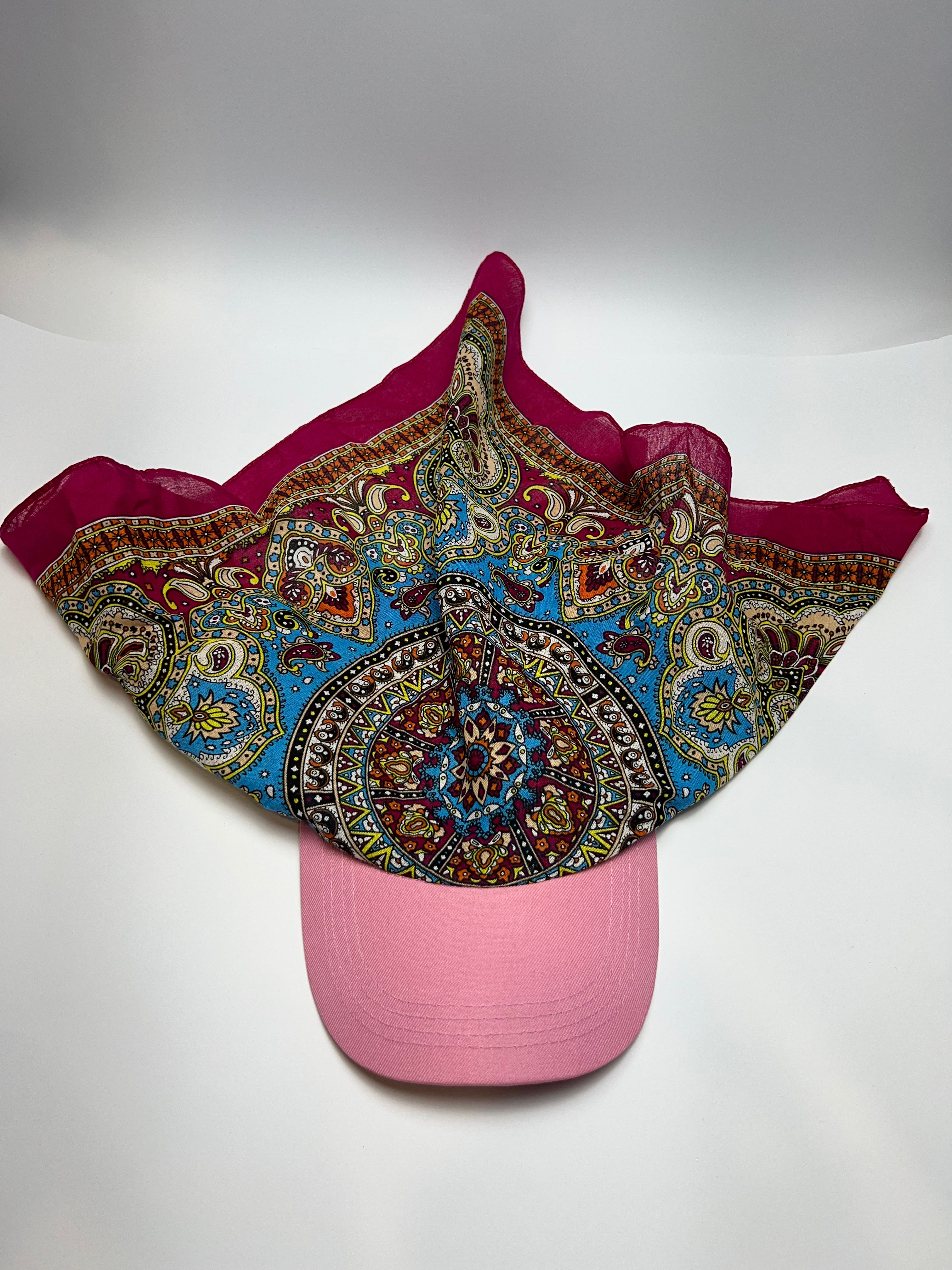 Vintage Paisley Print Scarf Cap (Pink Brim)
