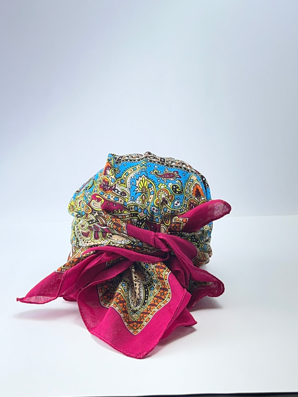 Vintage Paisley Print Scarf Cap (Pink Brim)