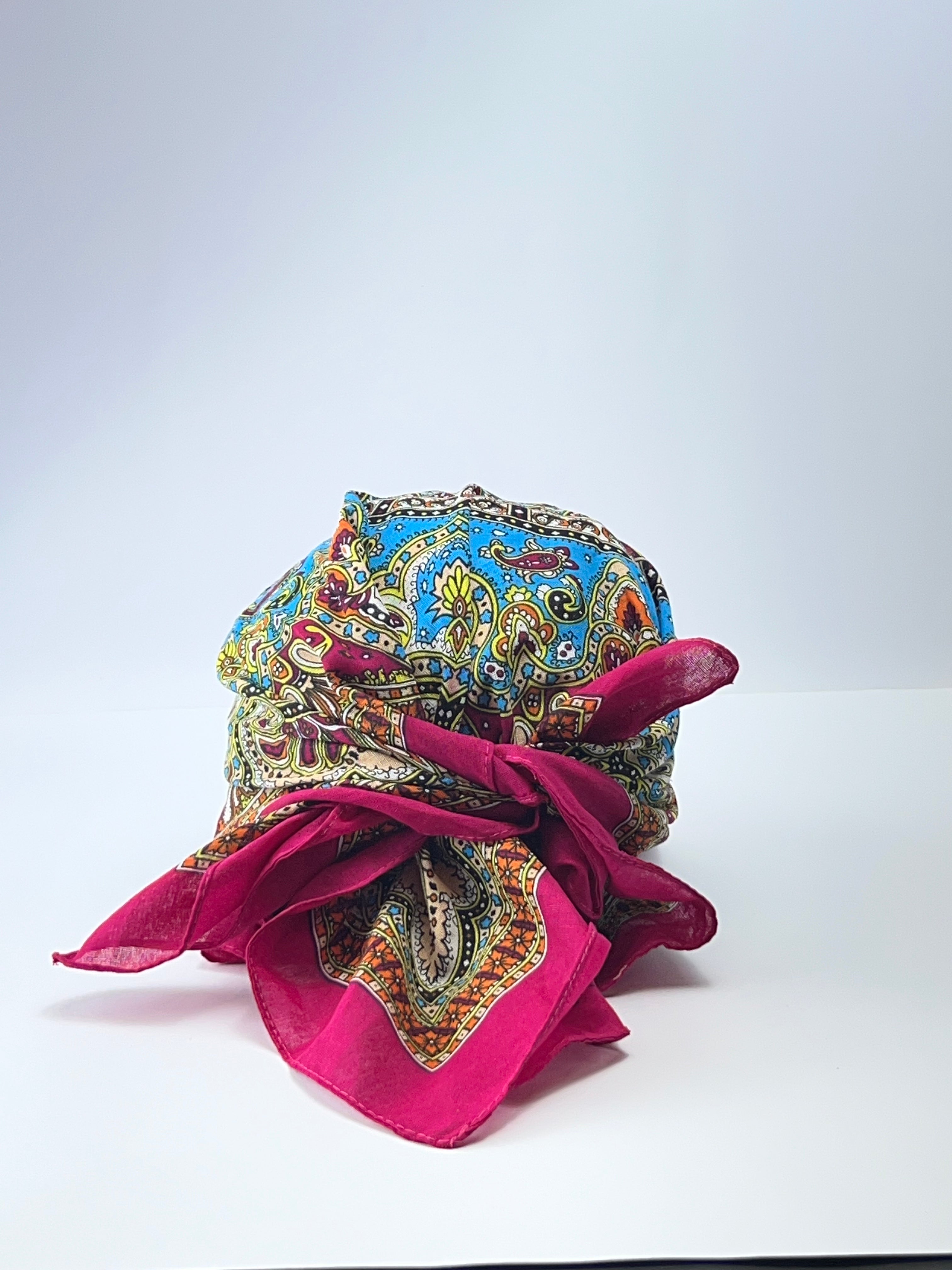 Vintage Paisley Print Scarf Cap (Pink Brim)