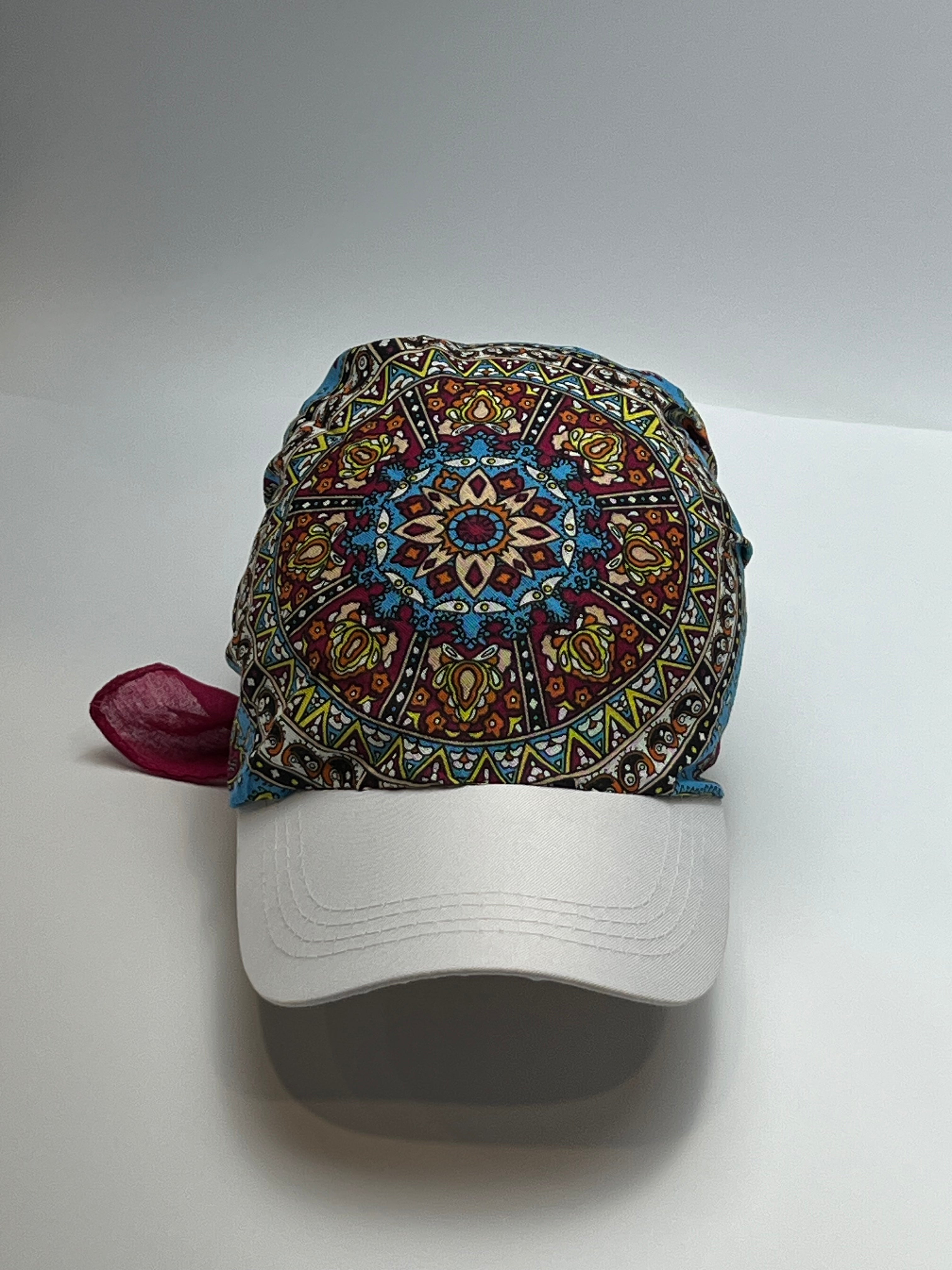 Vintage Paisley Print Scarf Cap (White Brim)