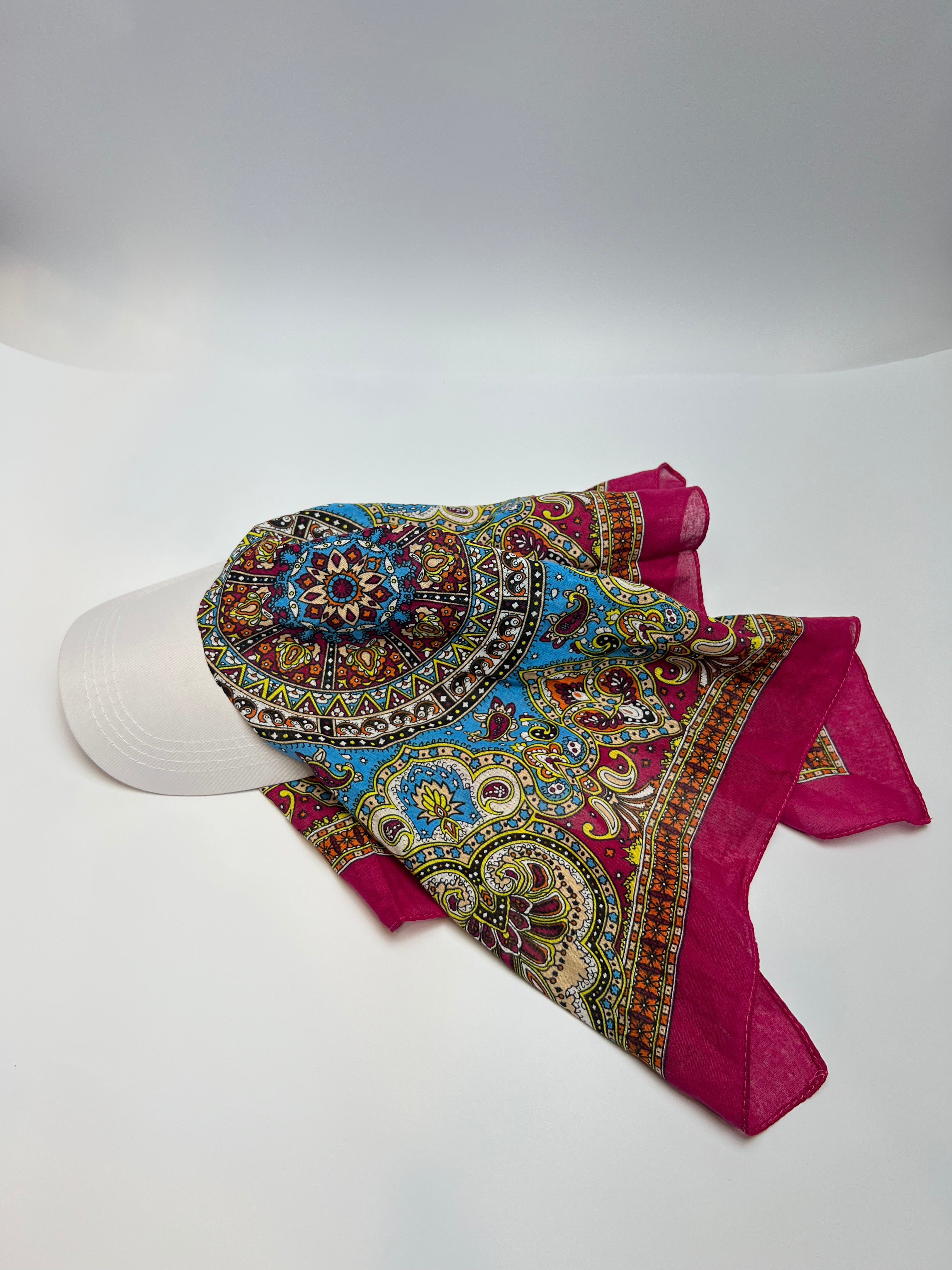 Vintage Paisley Print Scarf Cap (White Brim)