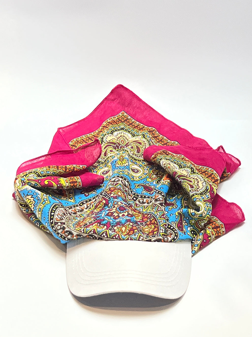 Vintage Paisley Print Scarf Cap (White Brim)