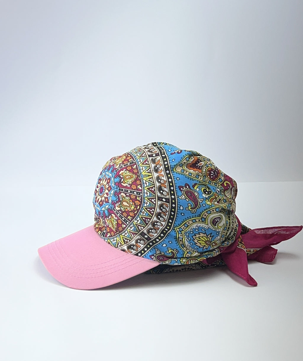Vintage Paisley Print Scarf Cap (Pink Brim)