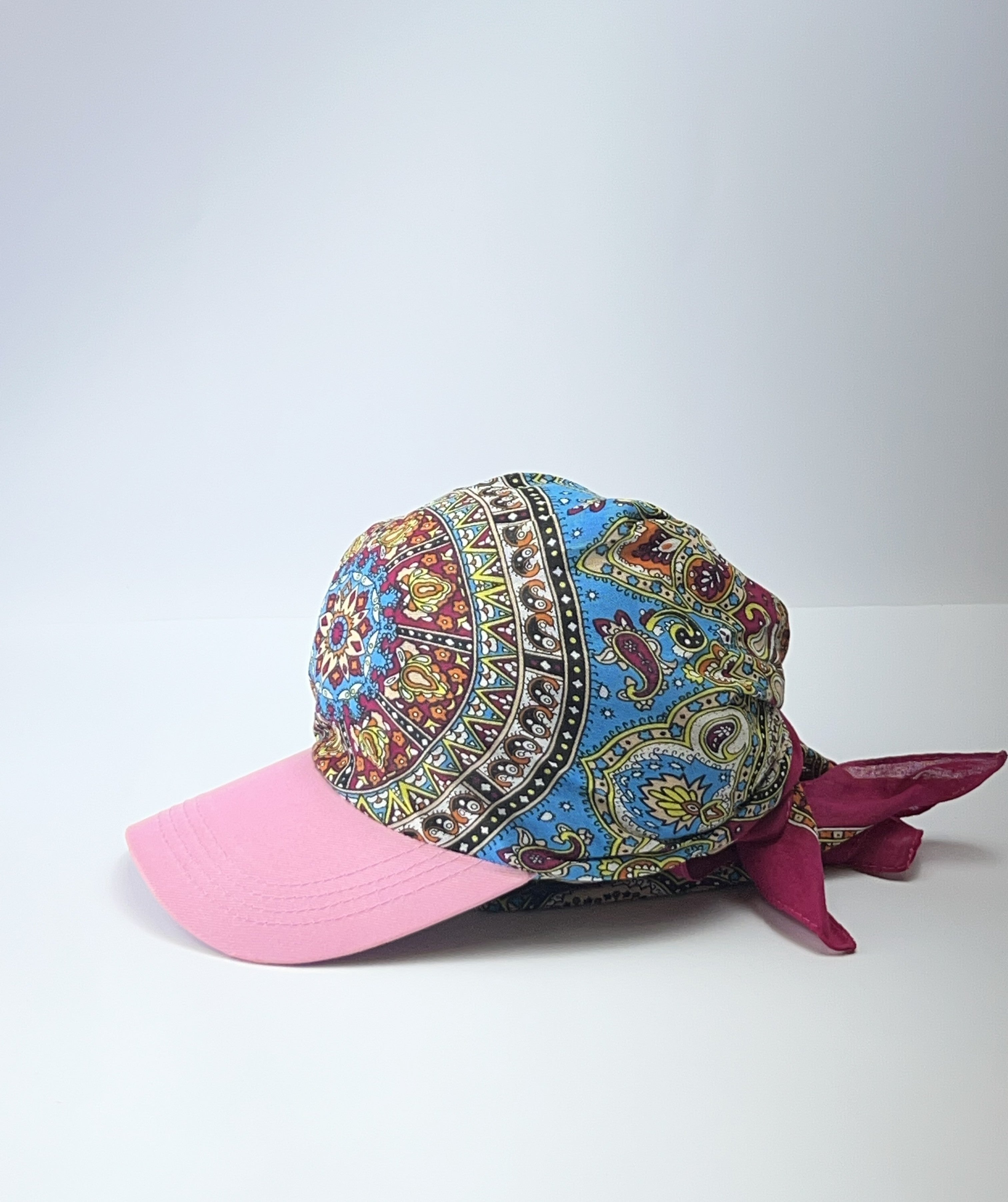 Vintage Paisley Print Scarf Cap (Pink Brim)