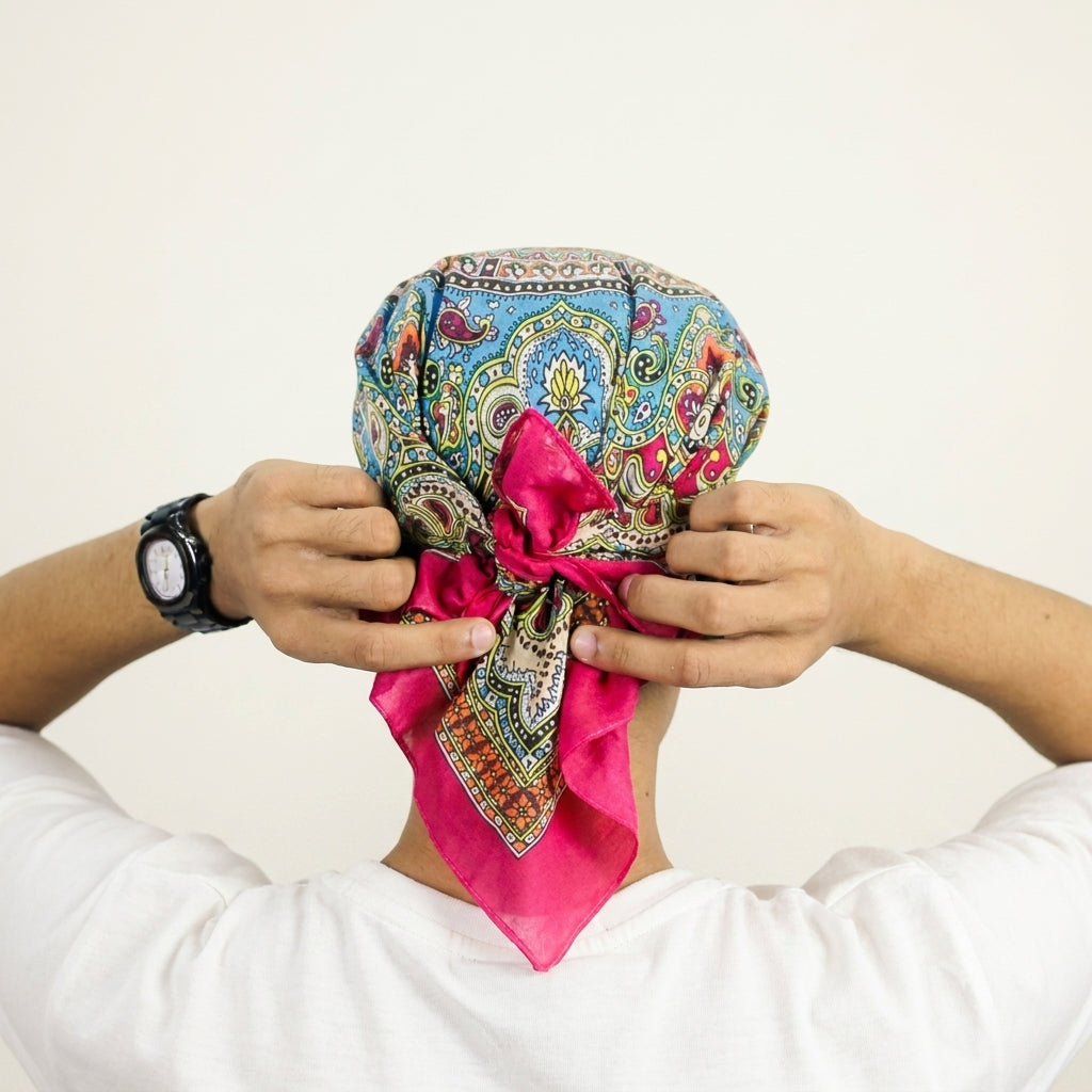 Vintage Paisley Print Scarf Cap (Pink Brim)