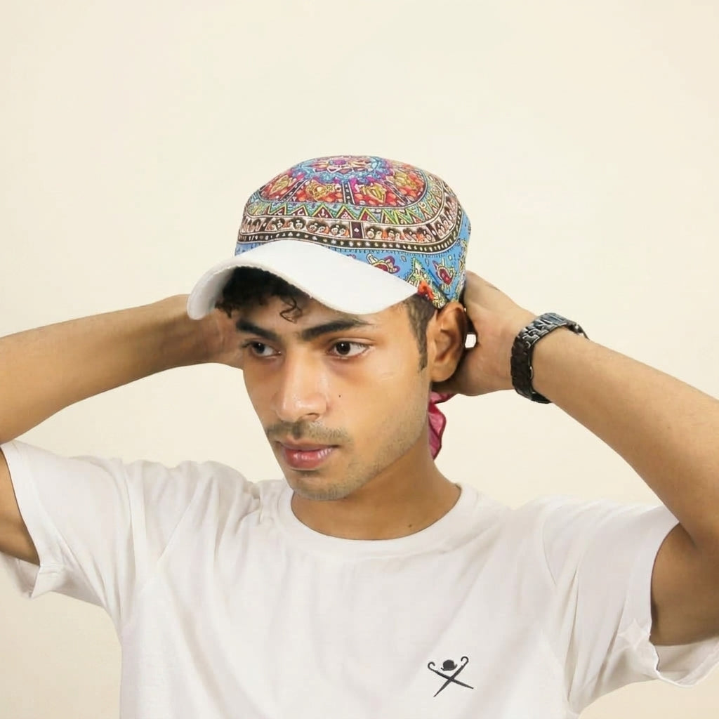 Vintage Paisley Print Scarf Cap (White Brim)